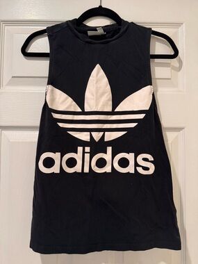 adidas Black Tank Top with White Trefoil Logo - Kids